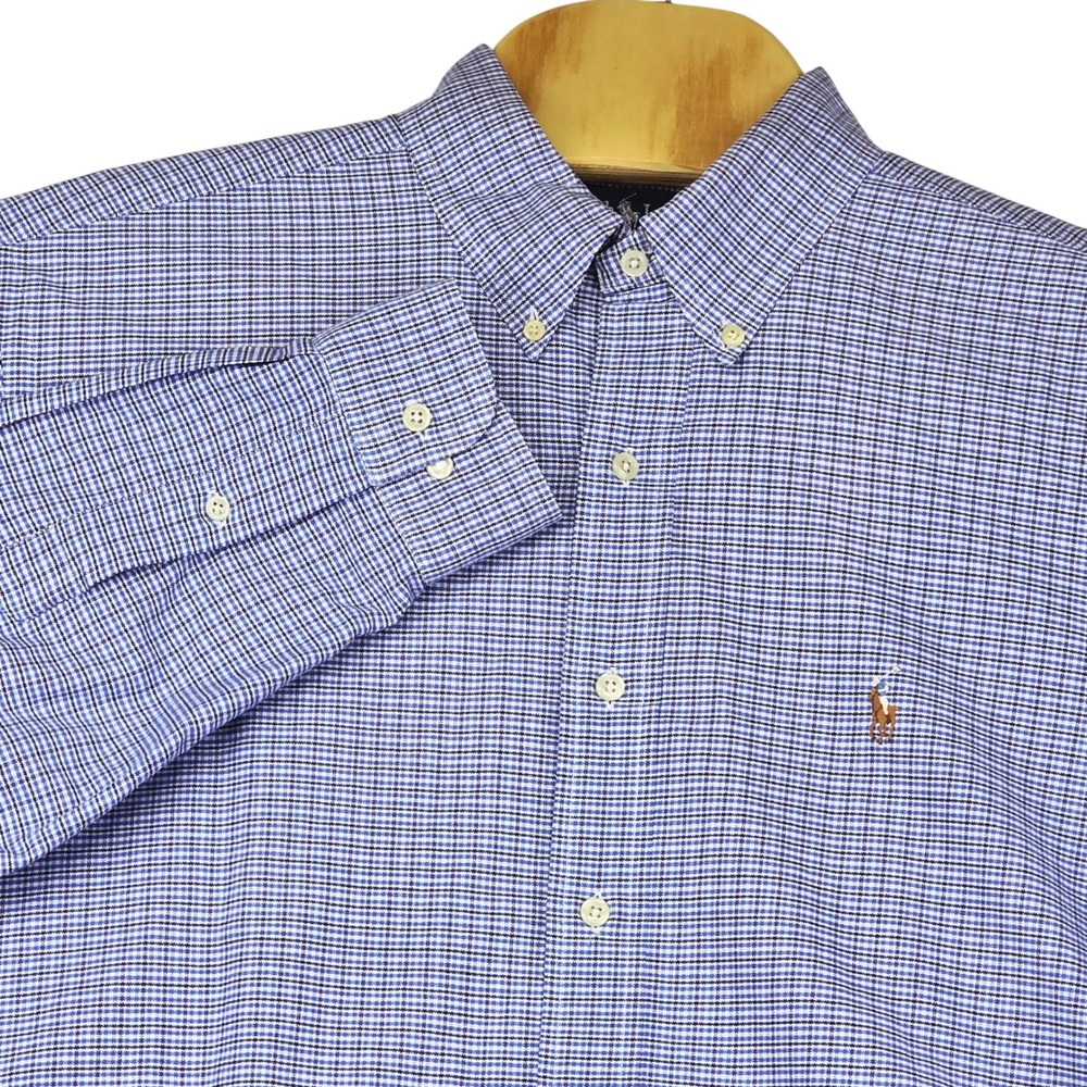 Ralph Lauren Yarmouth Button Down Shirt Men 16 1/2 32 33 Blue Gingham‎ Oxford